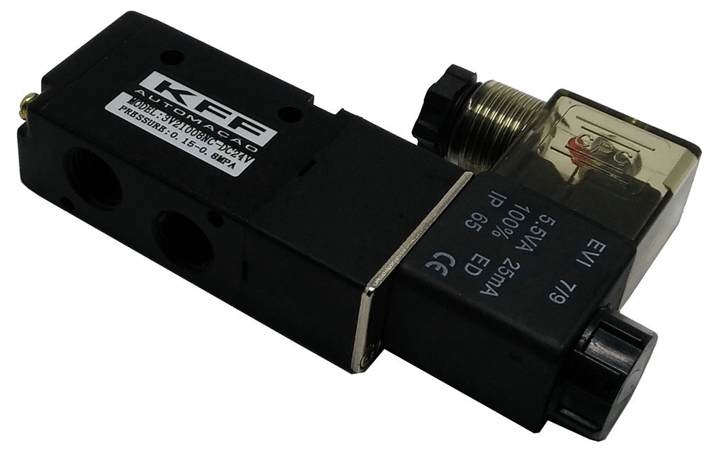 VÁLVULA SOLENOIDE 3/2 VIAS RETORNO POR MOLA 1/4 NF KFF SÉRIE 200-3V21008NC