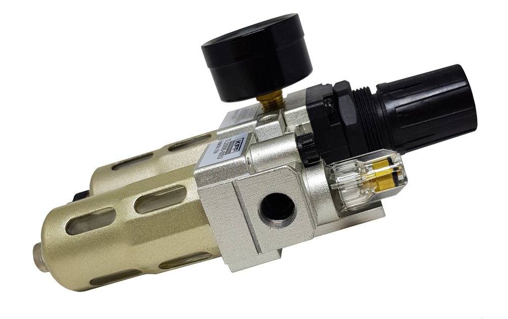 FILTRO REGULADOR LUBRIFICADOR 1/4 KFF COPO PROTETOR ALUMÍNIO MINI 0-10 BAR DRENO MANUAL-TC201002U