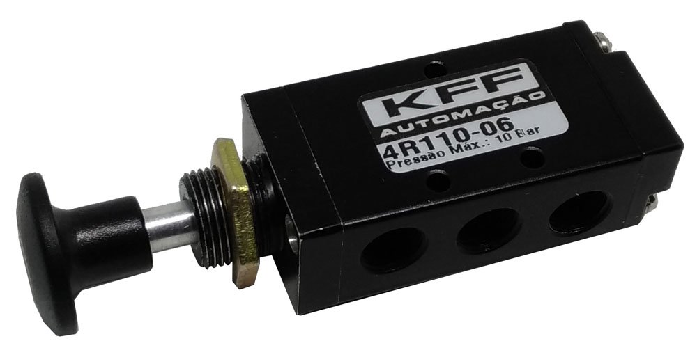 VÁLVULA PNEUMÁTICA ACIONAMENTO MANUAL 5/2 VIAS BOTÃO TRAVA 1/8 KFF SÉRIE 100-4R11006