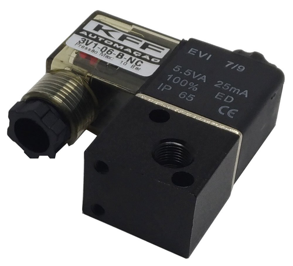 VÁLVULA SOLENOIDE 3/2 VIAS KFF NF 1/8 RETORNO MOLA-3V106BNC