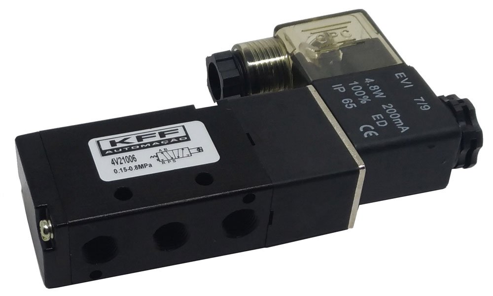VÁLVULA 5/2 VIAS SIMPLES SOLENOIDE 1/8 RETORNO MOLA SÉRIE 200-4V21006