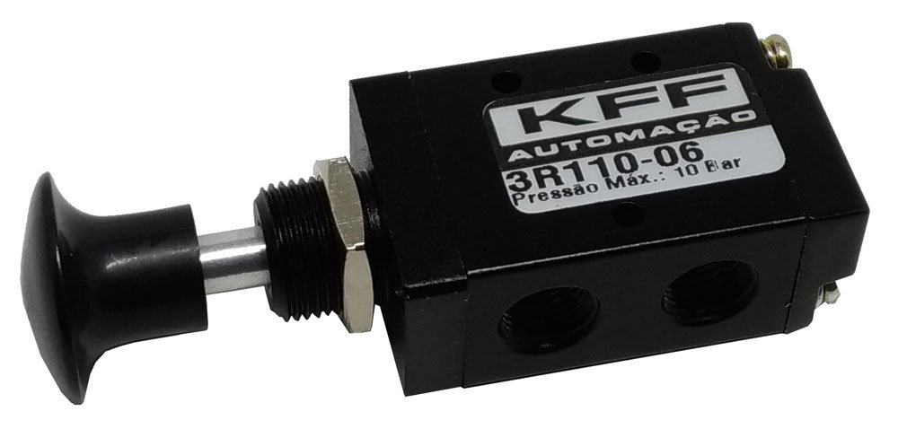 VÁLVULA PNEUMÁTICA 3/2 VIAS MANUAL BOTÃO MOLA 1/8 KFF SÉRIE 100-3R11006S