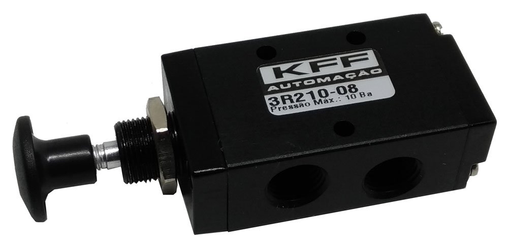 VÁLVULA PNEUMÁTICA 3/2 VIAS MANUAL BOTÃO MOLA 1/4 KFF SÉRIE 200-3R21008S