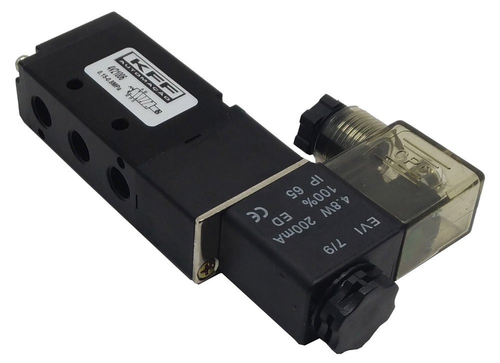 VÁLVULA 5/2 VIAS SIMPLES SOLENOIDE 1/8 RETORNO MOLA SÉRIE 200-4V21006