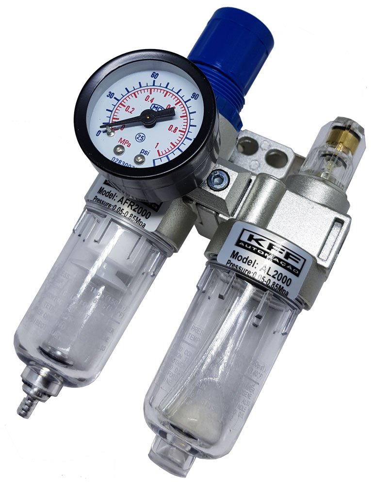 FILTRO REGULADOR E LUBRIFICADOR 1/4 KFF SÉRIE AFC TAMANHO MINI 0-10 BAR DRENO MANUAL-AFC2000