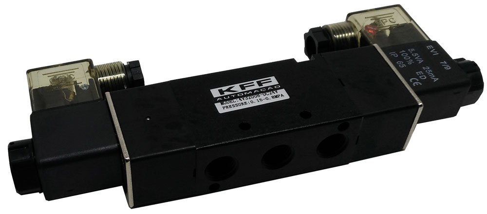 VÁLVULA PNEUMÁTICA DUPLO SOLENOIDE 5/2 VIAS 1/4 KFF SÉRIE 300-4V32008