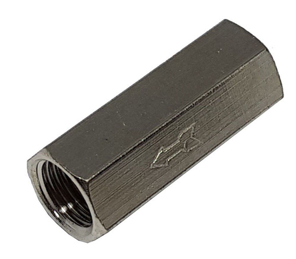 VÁLVULA RETENÇÃO AR COMPRIMIDO 1/8 KFF FÊMEA X FÊMEA CORPO SEXTAVADO 150 PSI-ACV01