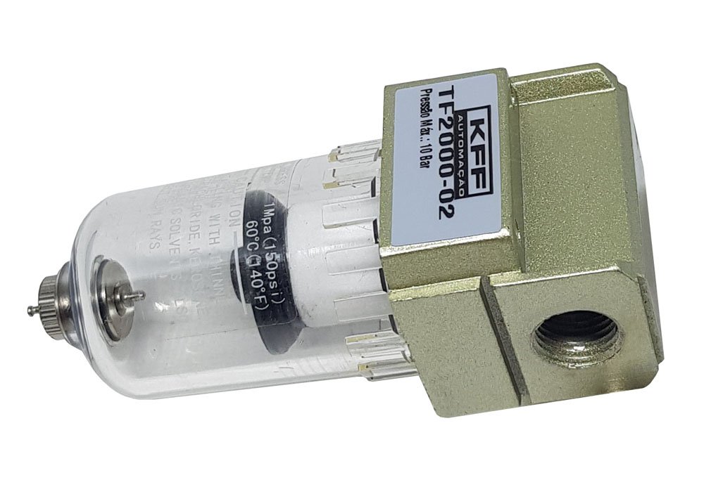 FILTRO DE AR COMPRIMIDO PARA COMPRESSOR 1/4 KFF COPO TRANSPARENTE 0-10 BAR DRENO MANUAL-TF200002