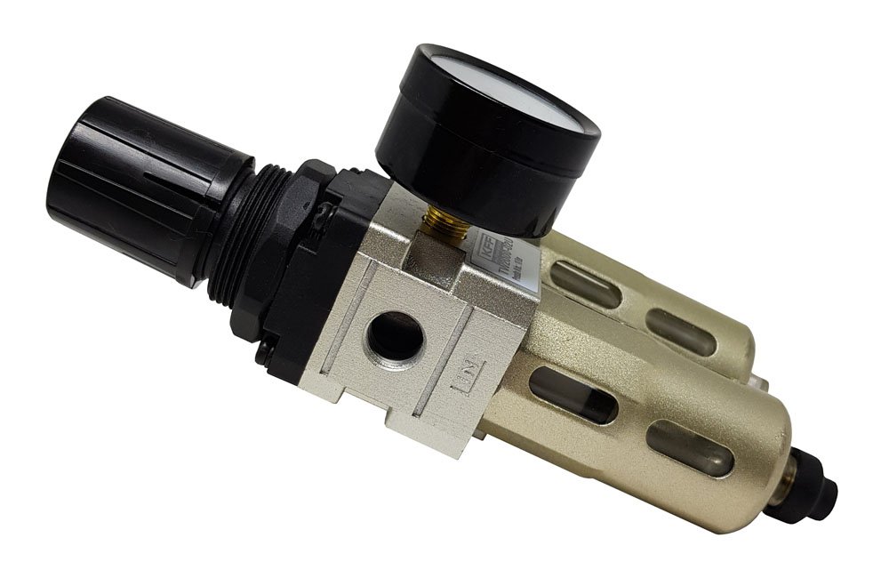 FILTRO REGULADOR LUBRIFICADOR 1/4 KFF COPO PROTETOR ALUMÍNIO MINI 0-10 BAR DRENO MANUAL-TC201002U