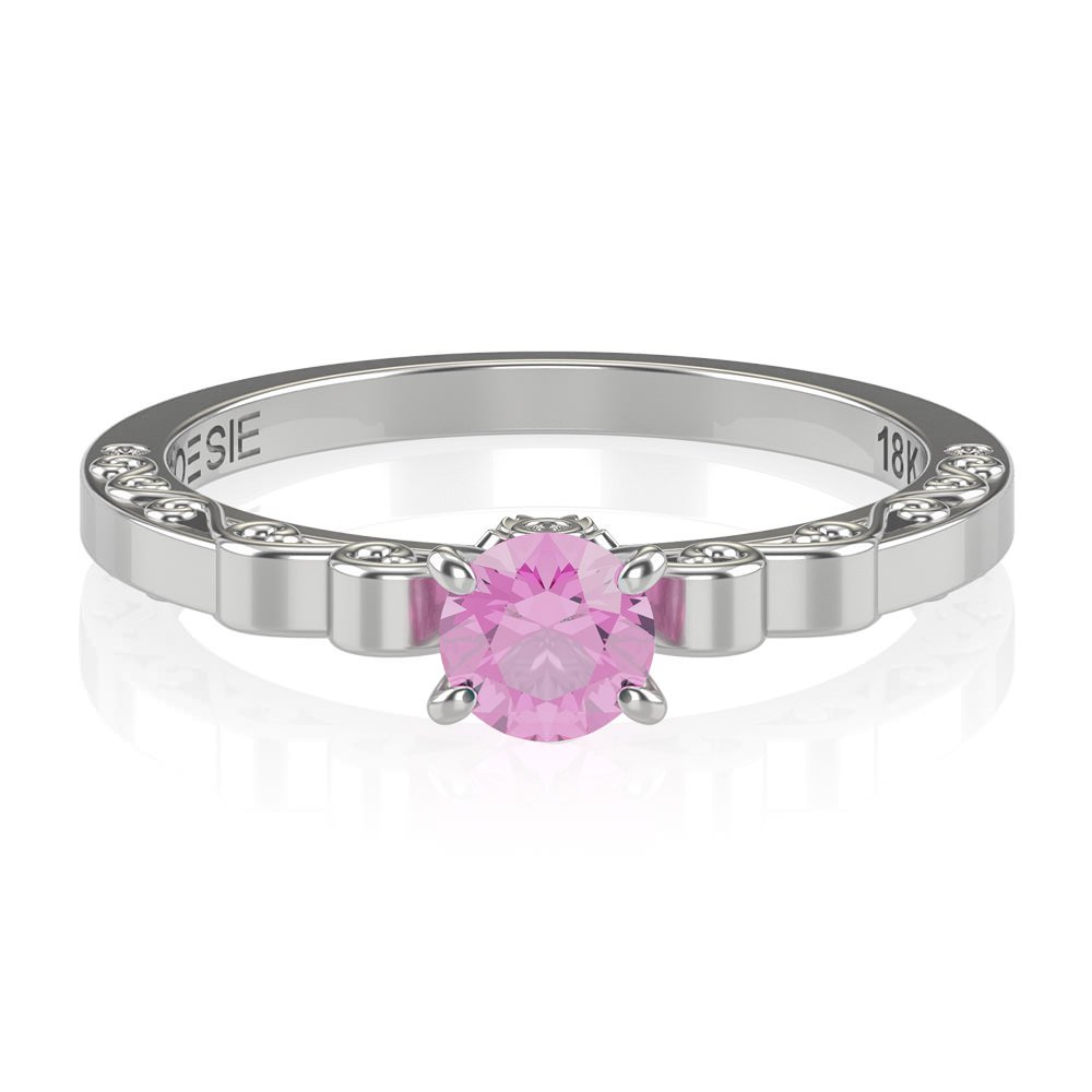 Anel de Noivado Sakura I (personalizado com safira rosa)