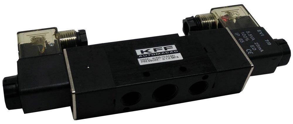 VÁLVULA PNEUMÁTICA DUPLO SOLENOIDE 5/2 VIAS 3/8 KFF SÉRIE 300-4V32010