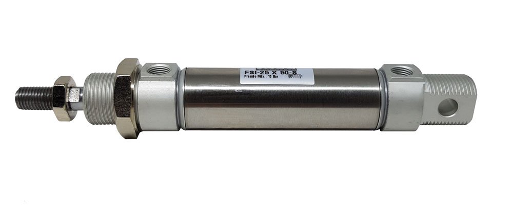 CILINDRO PISTÃO PNEUMÁTICO DE DUPLA AÇÃO MINI ISO 6432 Ø 25 X 50MM KFF AMORTECIMENTO FIXO-FSI25