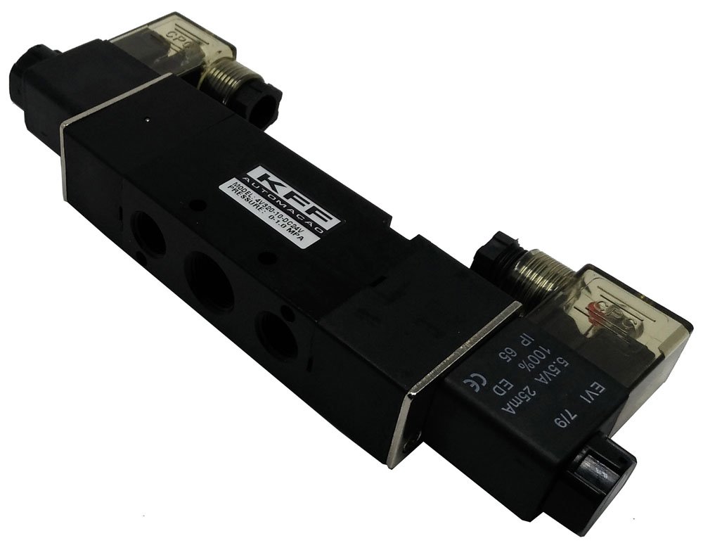 VÁLVULA PNEUMÁTICA DUPLO SOLENOIDE 5/2 VIAS 3/8 KFF SÉRIE 300-4V32010