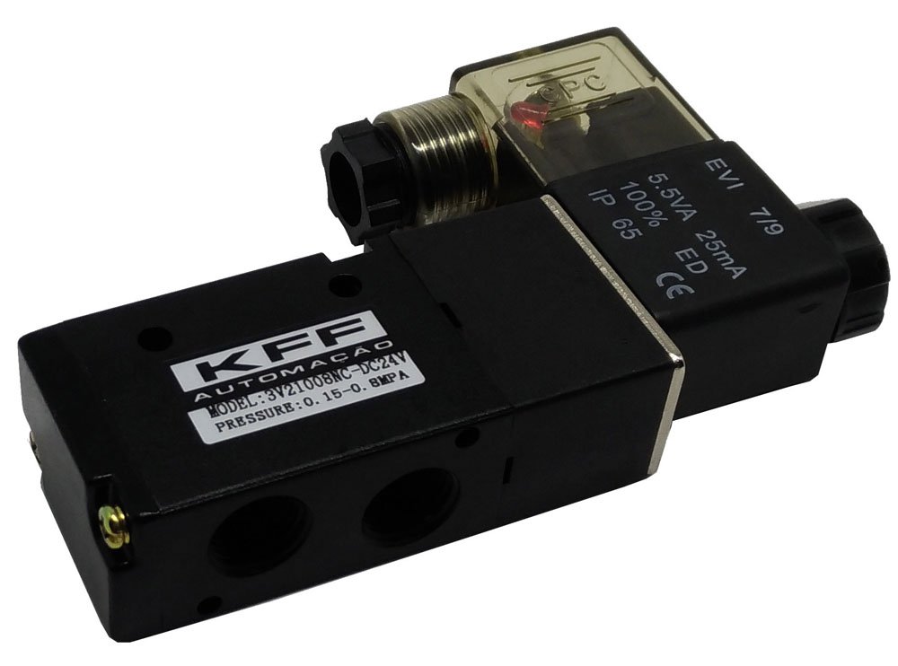 VÁLVULA SOLENOIDE 3/2 VIAS RETORNO POR MOLA 1/4 NF KFF SÉRIE 200-3V21008NC