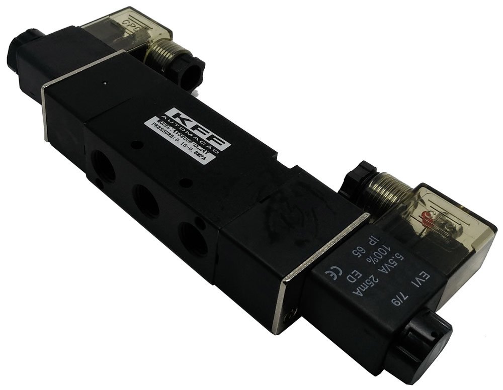 VÁLVULA PNEUMÁTICA DUPLO SOLENOIDE 5/2 VIAS 1/4 KFF SÉRIE 300-4V32008