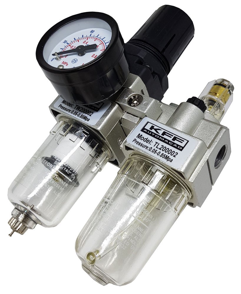 CONJUNTO LUBRIFIL 1/4 KFF COPO TRANSPARENTE TAMANHO MINI 0-10 BAR DRENO MANUAL-TC201002