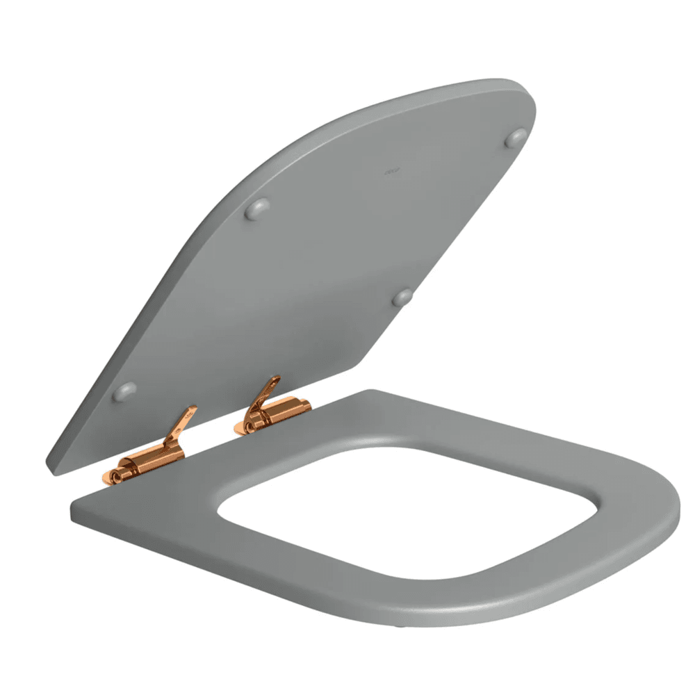 Assento Poliéster SlowClose Deca Quadra-Polo-Unic Cinza Fosco-Gold AP.217.GL.86
