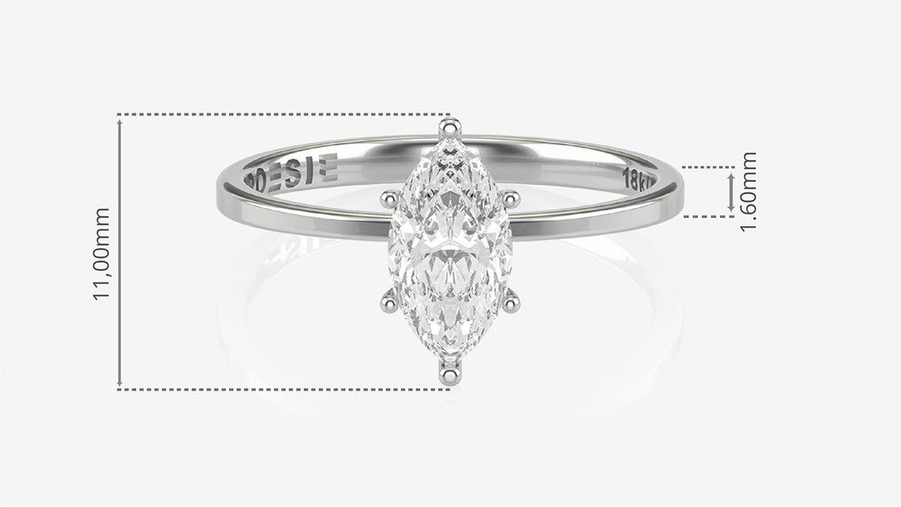 Anel de Noivado Aura Marquise I (diamantes de laboratório) (medidas)