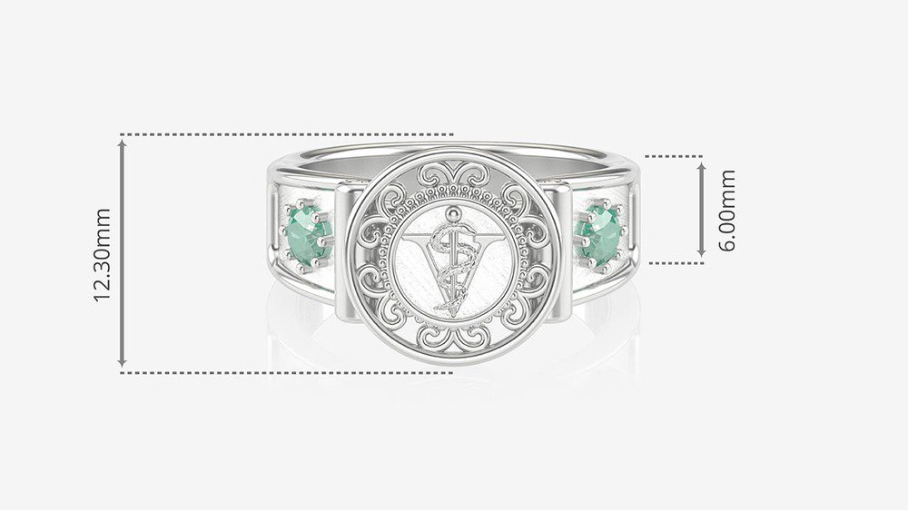 Anel de Formatura de Medicina Veterinária Sinete (Prata 925) (medidas)