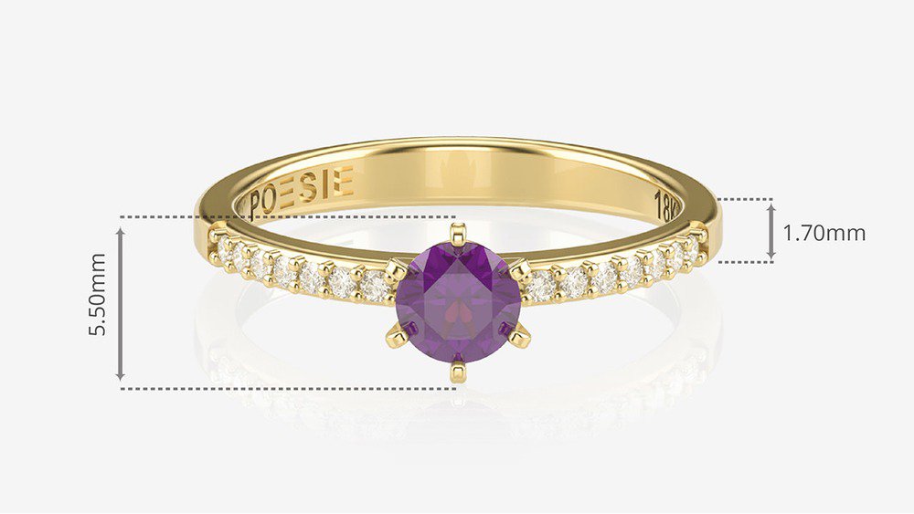 Anel de Noivado Solitaire Ametista II (medidas)