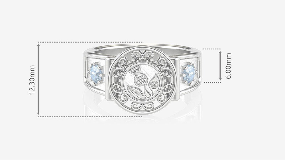 Anel de Formatura de Biologia Sinete (Prata 925) (medidas)