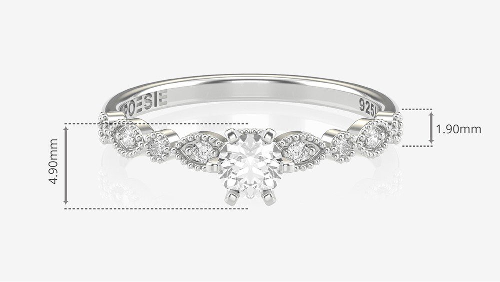  Anel de Noivado Gran Destiny Prata (diamantes de laboratório) (medidas)