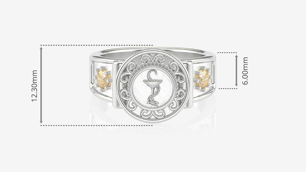 Anel de Formatura de Farmácia Sinete (Prata 925) (medidas)