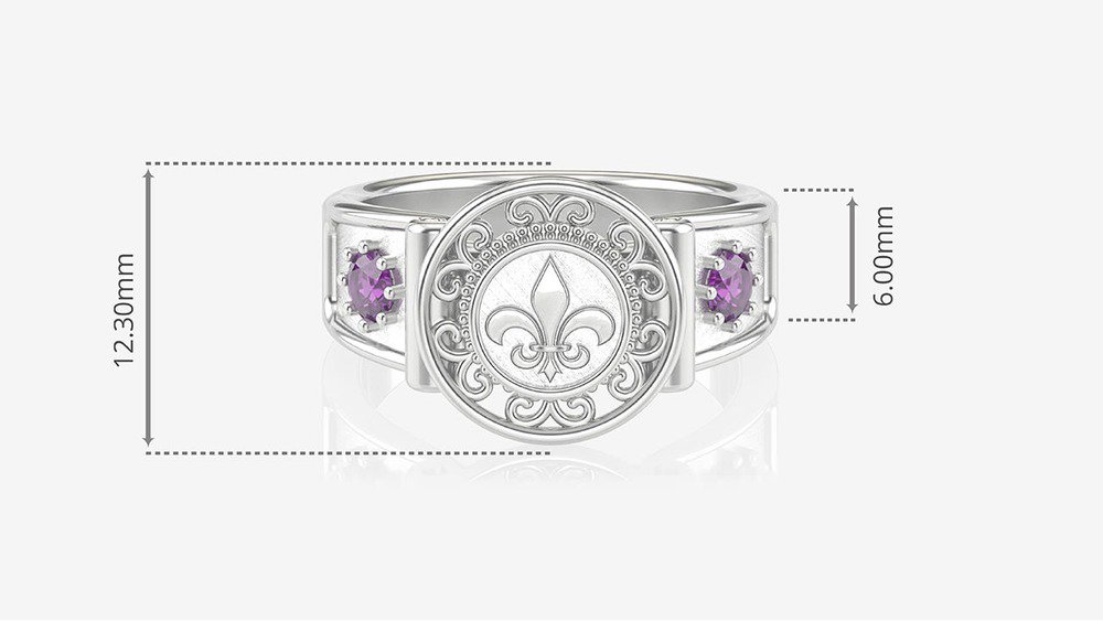 Anel de Formatura de Letras Sinete (Prata 925) (medidas)