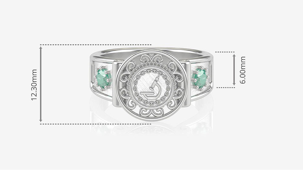 Anel de Formatura de Biomedicina Sinete (Prata 925) (medidas)