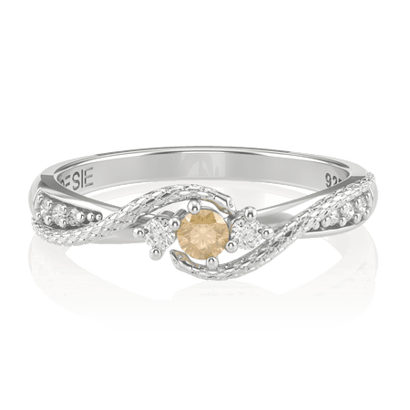 Anel de Formatura de Farmácia Angitia em Prata 925 com diamantes de laboratório e citrino